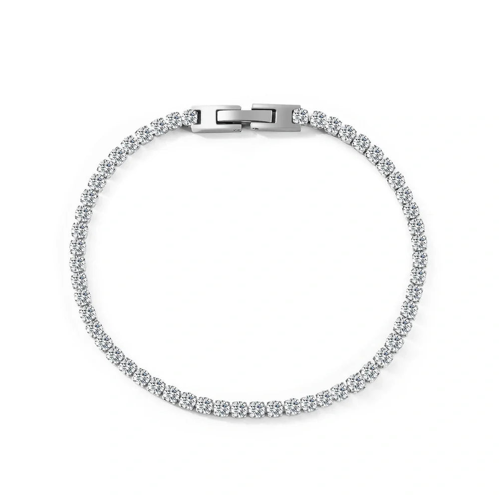 Stainless steel mesh ball chain necklace and bracelet set with geometric design and 3mm zircon inlay