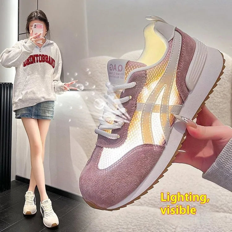 Women's white lace-up casual sneakers with round toe and non-slip sole