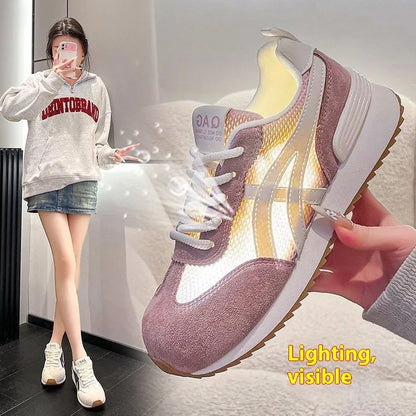Women's white lace-up casual sneakers with round toe and non-slip sole