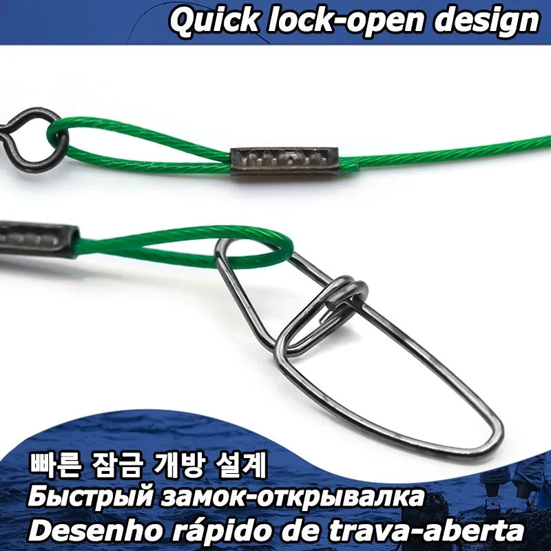 Green, black, and red 54cm copper steel wire fishing accessories with double buckle pins on fishing tackle