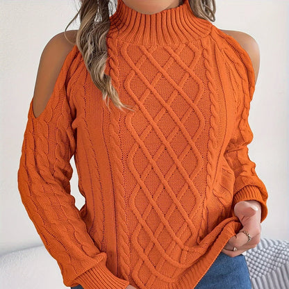 Gray women's acrylic pullover sweater with a strapless high collar, twisted pattern, and long lantern sleeves.