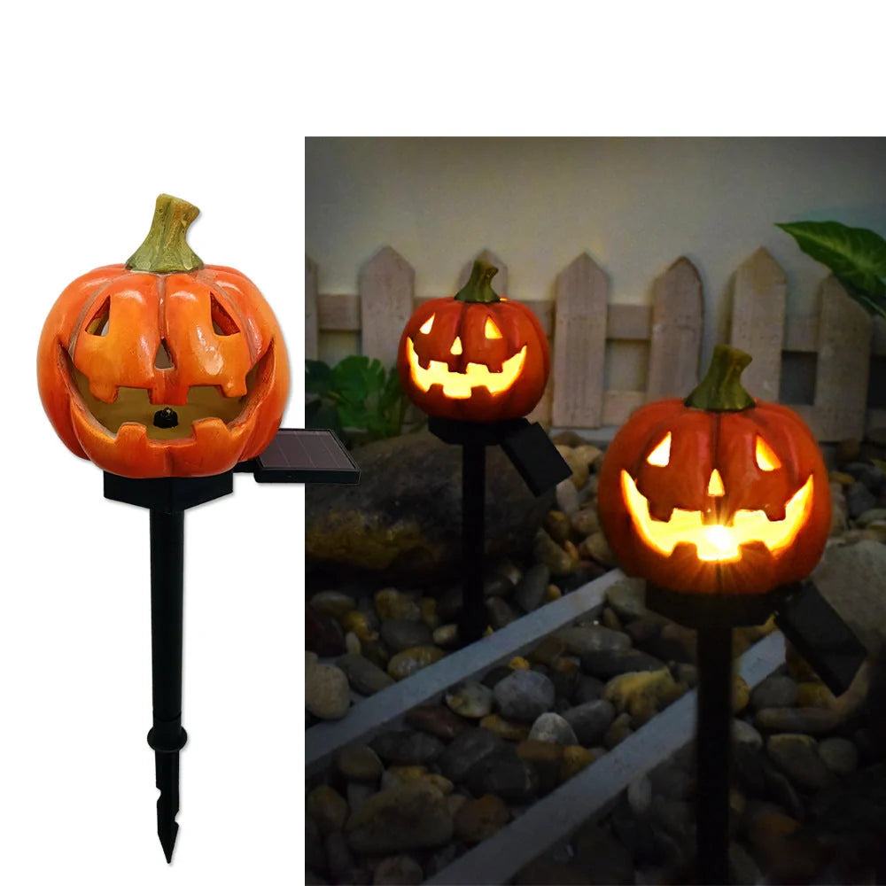Solar-powered Halloween pumpkin lanterns for garden decoration in six unique designs