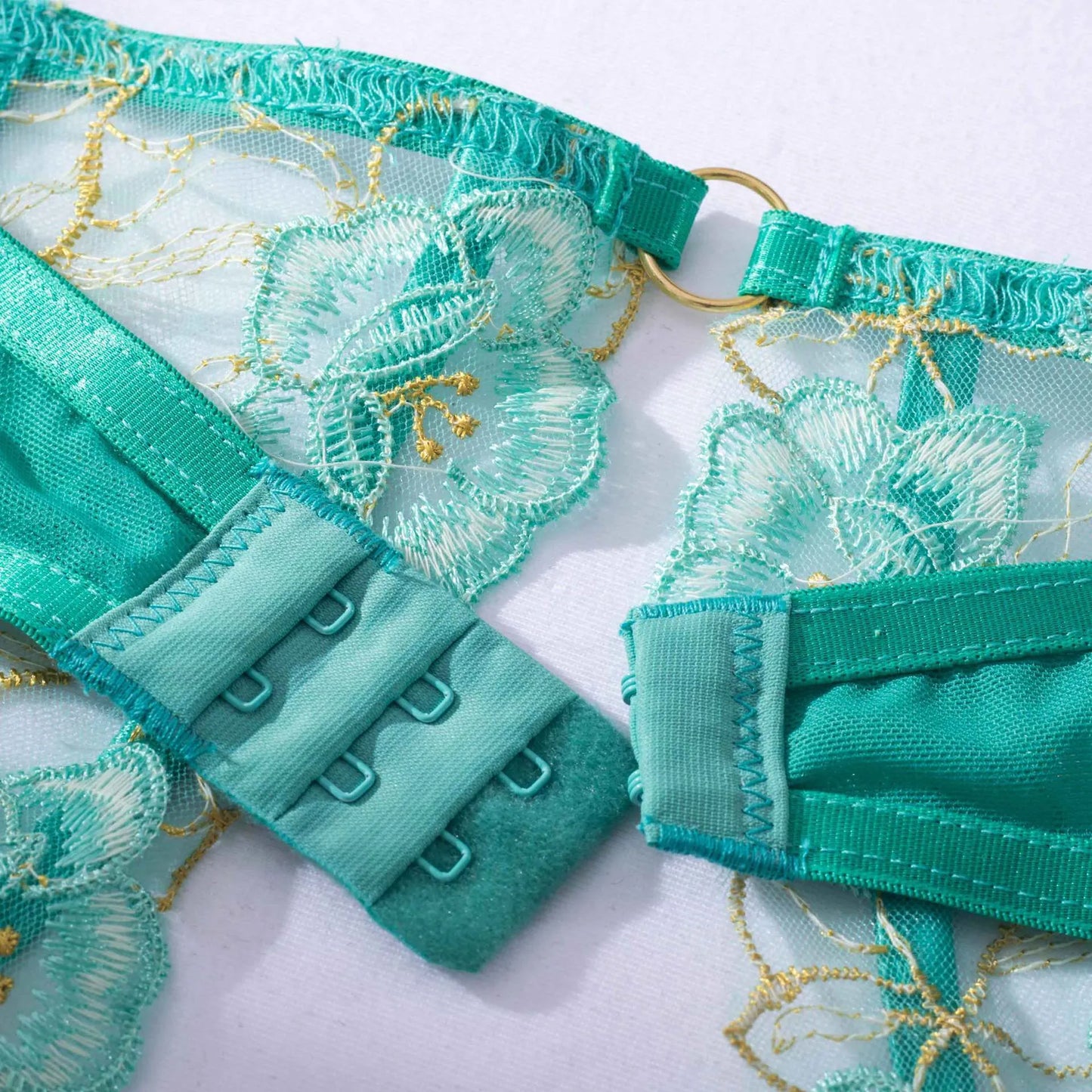 Women's light green embroidery bra set with three-point design