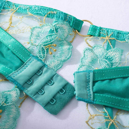 Women's light green embroidery bra set with three-point design