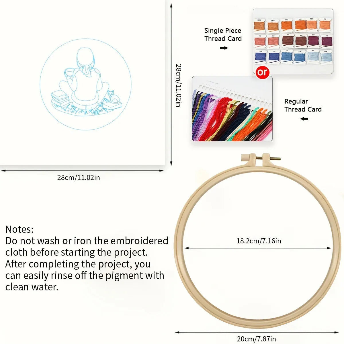 Embroidery kit with sunflower, egg and flower design in colourful embroidery suit colour scheme