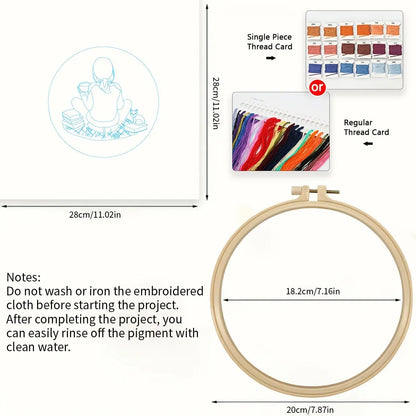 Embroidery kit with sunflower, egg and flower design in colourful embroidery suit colour scheme