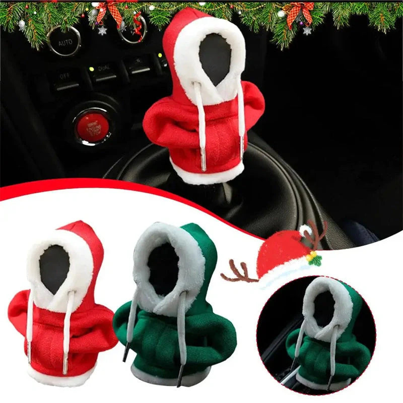 Christmas hoodie car gearshift cover in red and green