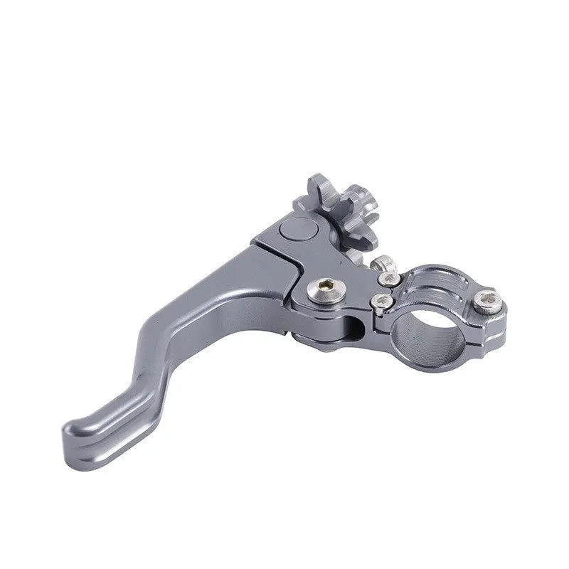 Aluminium alloy two-finger motorcycle clutch lever in eight colour options including red, black, blue, and silver.