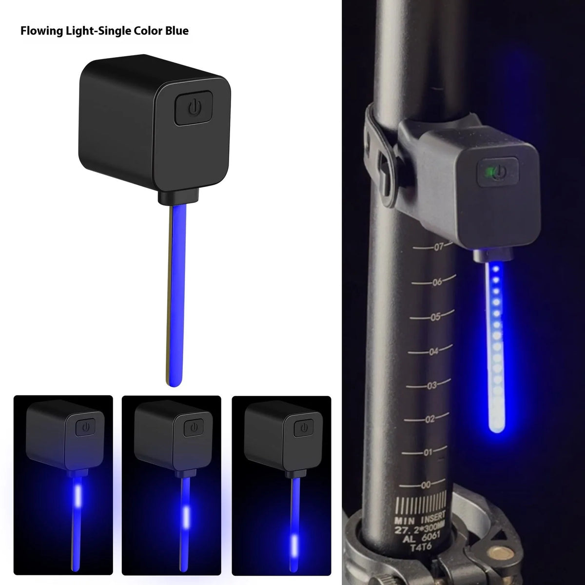 Bicycle running water taillight safety indicator lamp showing LED lighting pattern