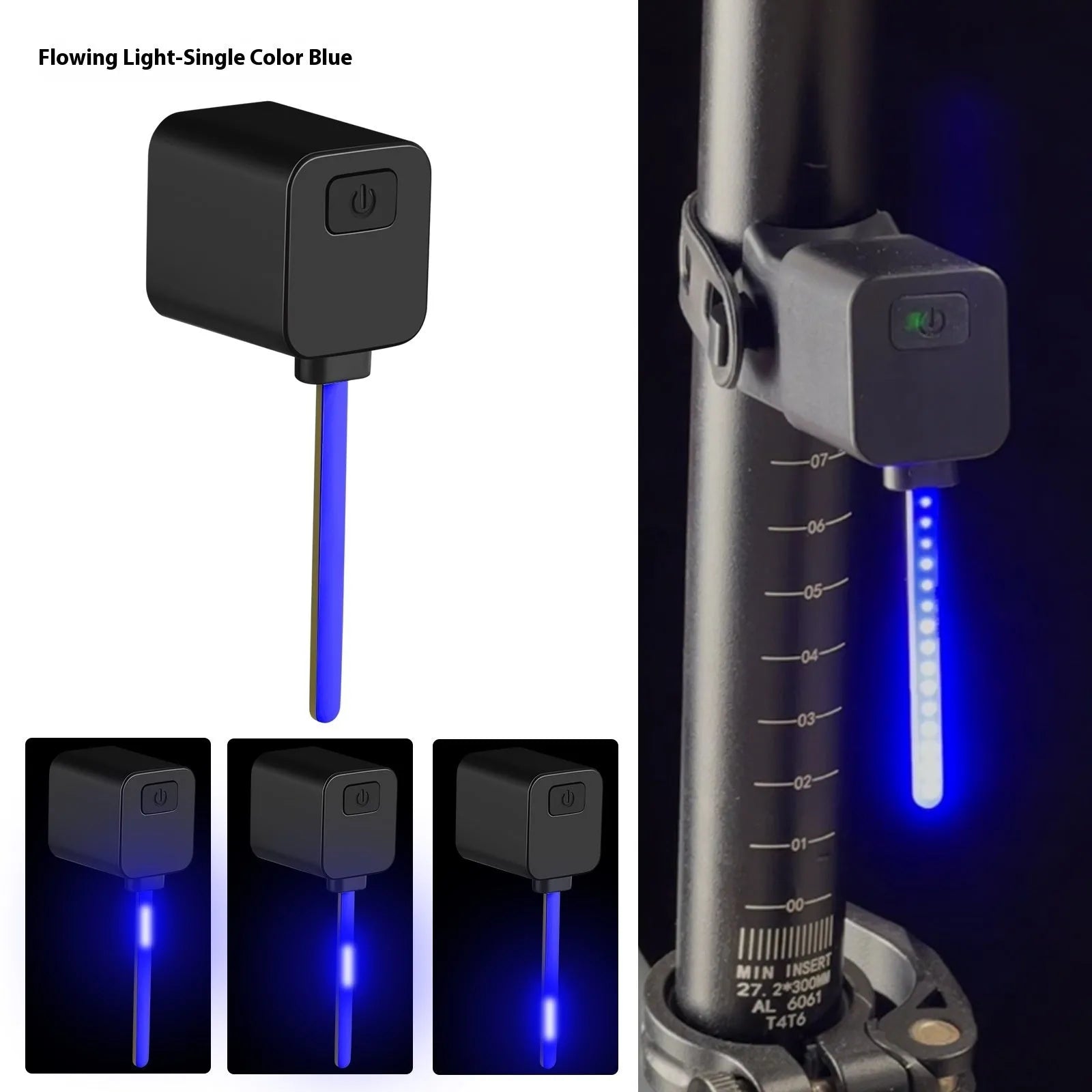 Bicycle running water taillight safety indicator lamp showing LED lighting pattern