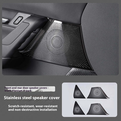 Stainless steel horn cover for Mazda CX50 with adhesive backing, shown in Black Titanium or Silver Titanium finish