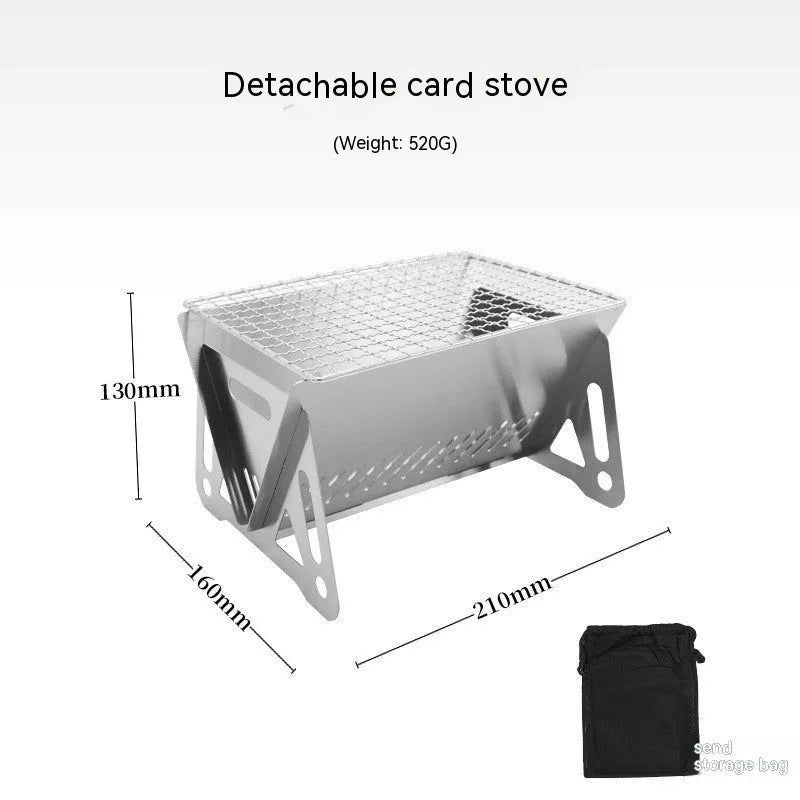 Folding stainless steel barbecue oven and grill with storage bag, shown in a large size for outdoor use.