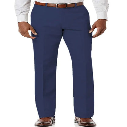 Men's beige white linen casual trousers with slant pockets laid flat