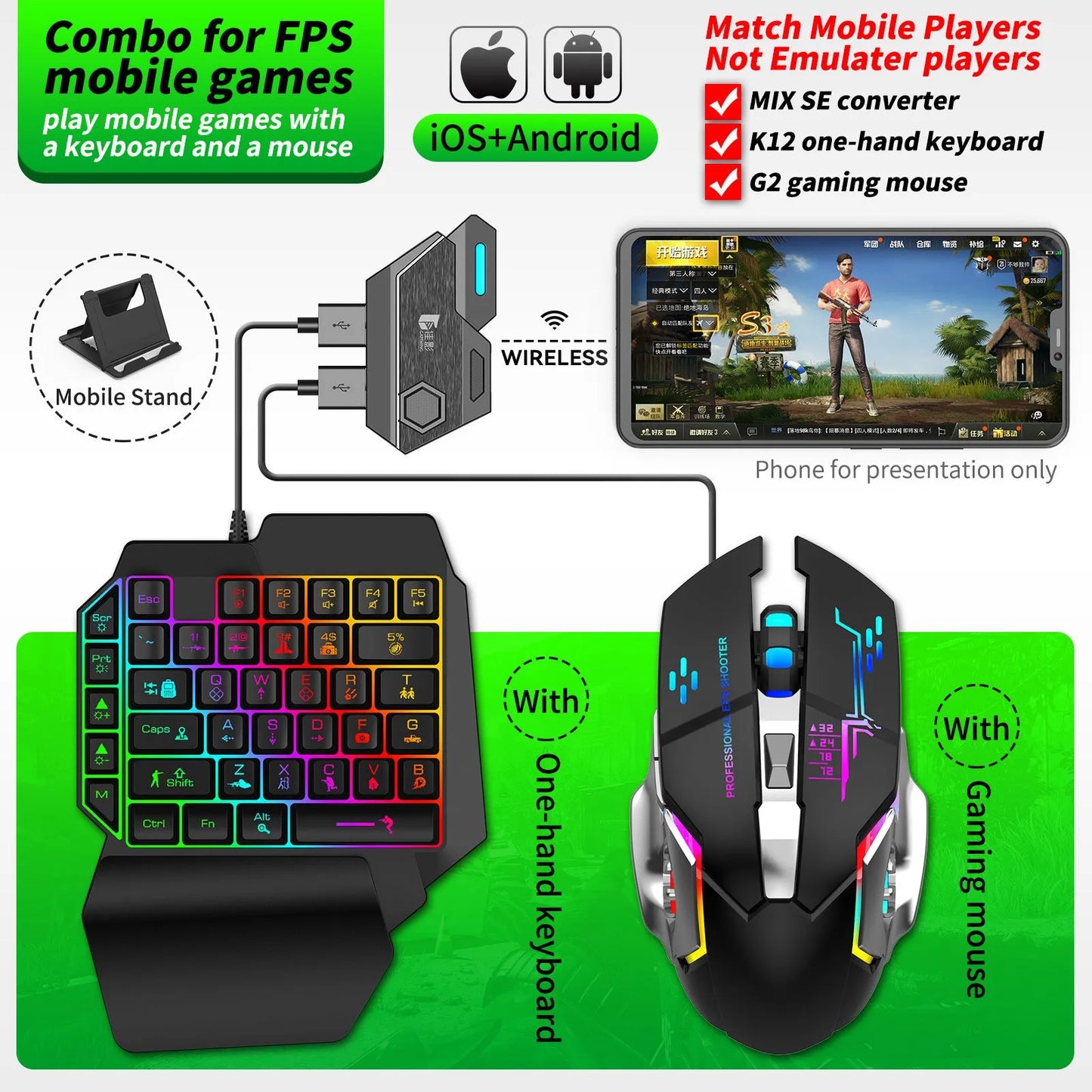 Black Gamwing Jiaying keyboard mouse converter for mobile gaming with USB port