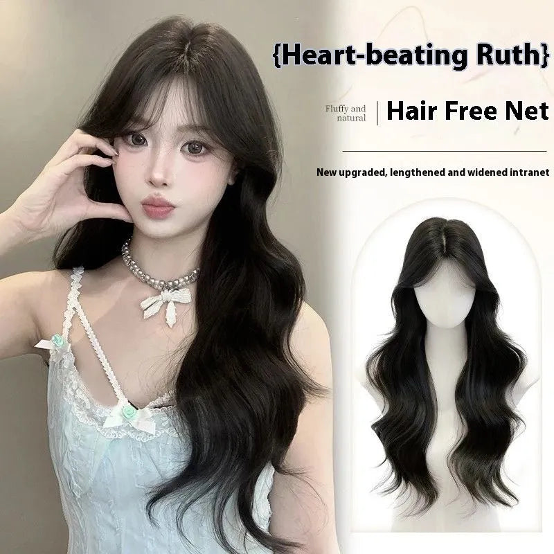Natural black synthetic big wave curly wig with seven-piece accessory kit including styling tools
