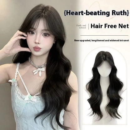 Natural black synthetic big wave curly wig with seven-piece accessory kit including styling tools
