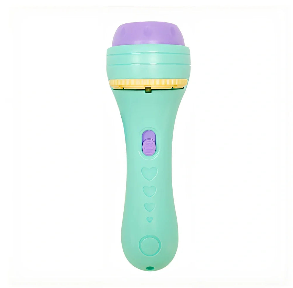 Red cartoon projection flashlight showing rotating lens mechanism for 80 pattern changes