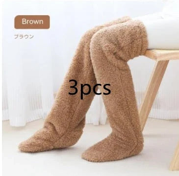 Cozy over-the-knee fuzzy socks in a variety of colors for winter warmth and comfort