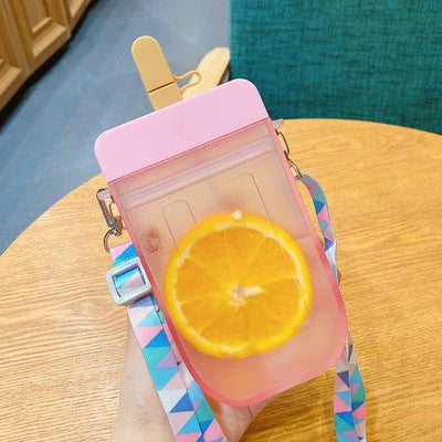 Summer children's water cup with anti-leak straw in pink, blue, yellow, and purple