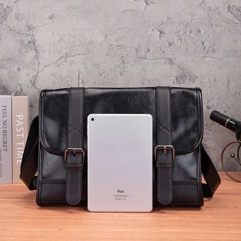 Black Korean-style commuter backpack with anti-theft features and contrast stitching