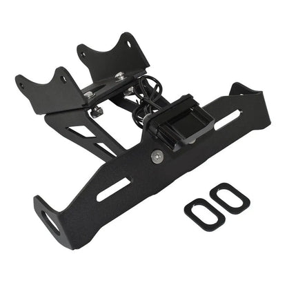 Black aluminium alloy licence plate bracket for Honda motorcycles with laser-cut construction