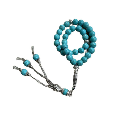 Sky blue stone bead Muslim prayer bracelet with 8mm beads on a single strand.