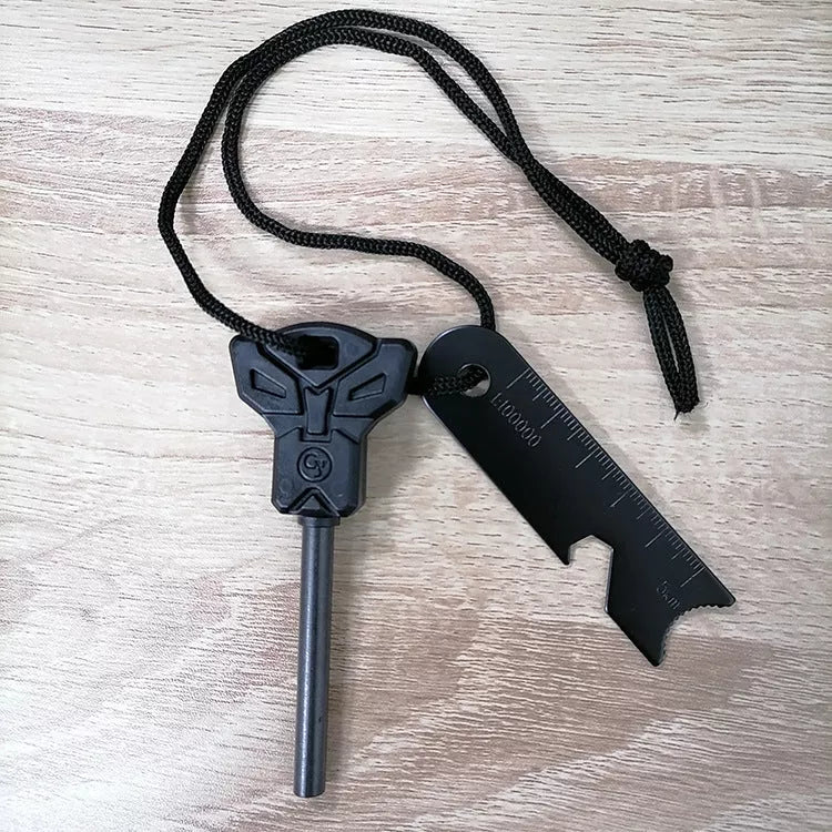 Outdoor Survival Large Solid Flint Multifunctional Fire Rod - Black