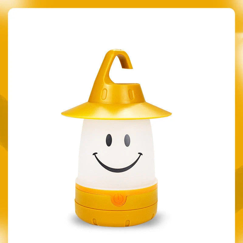 Smile-shaped LED lanterns with flexible handles for camping, boating, and bedroom use