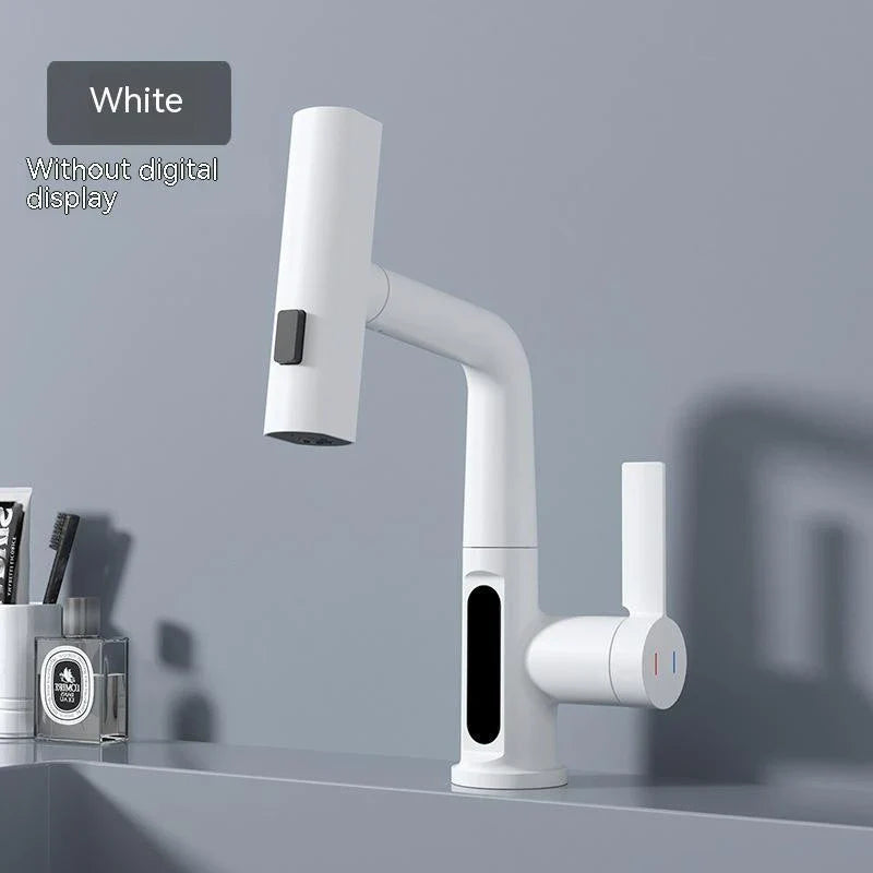 Sleek digital faucet with temperature display, 360° rotation, and pull-out hose for modern kitchen and bathroom needs