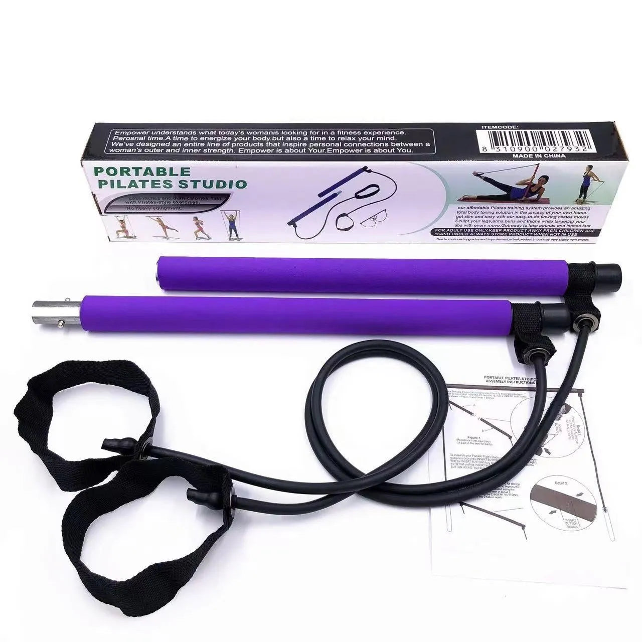 Adjustable fitness pulling rope for hip training and body shaping in purple, pink, blue, or black colours.