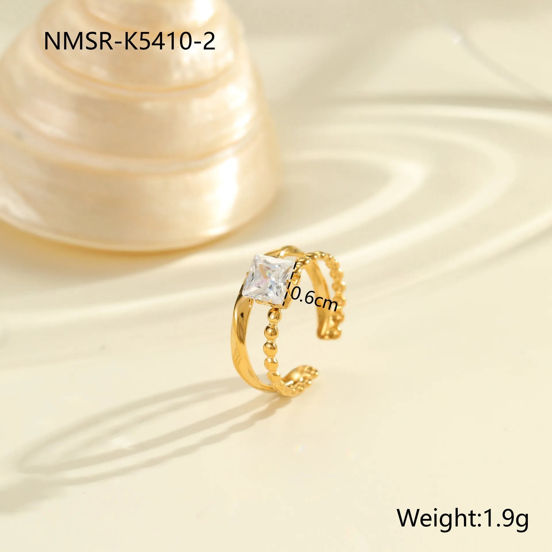 Gold electroplated stainless steel ring with heart shape design and open mouth fitting