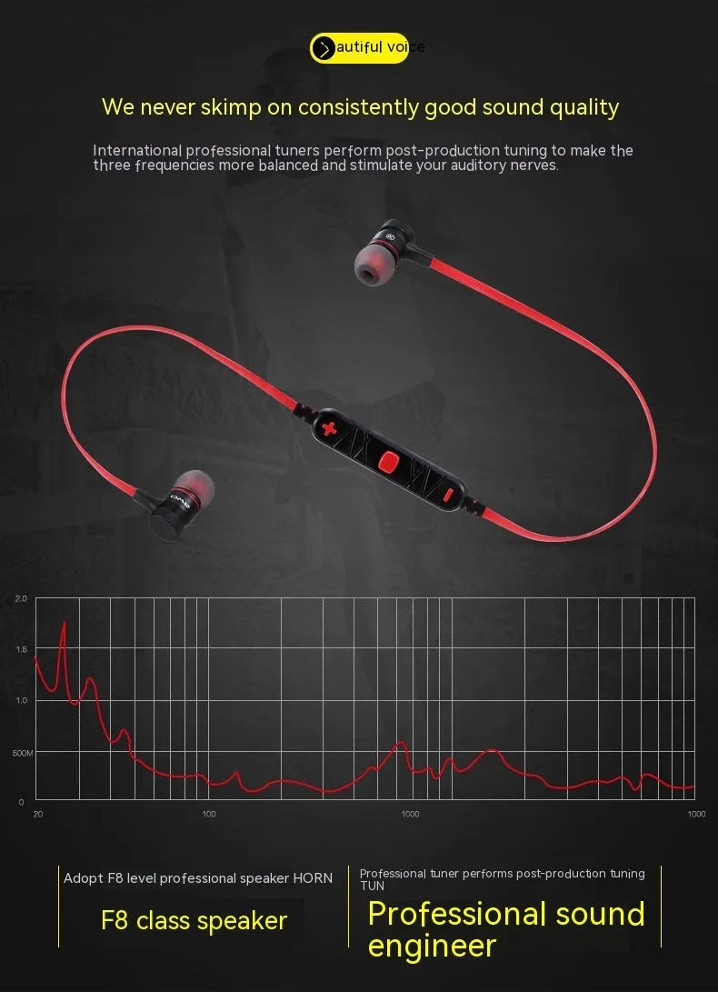 Black neck-hanging in-ear Bluetooth headset with Jerry chip, 10 metre range, plastic body, earplug style