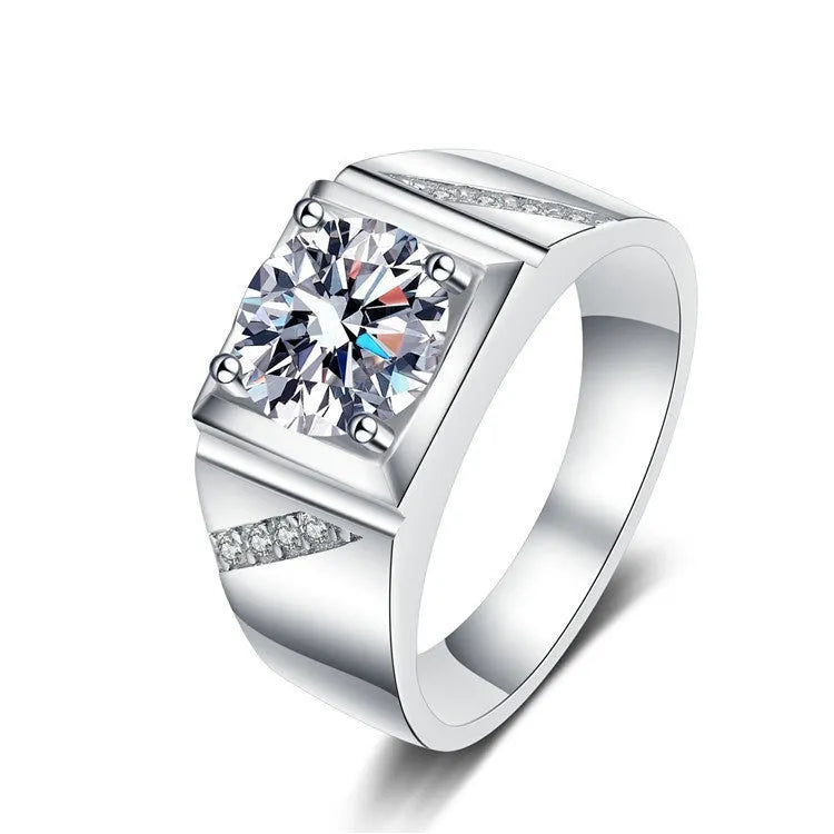 Large square diamond men's ring made of copper with an adjustable band, shown in gold and platinum colour options.