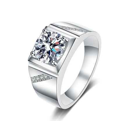 Large square diamond men's ring made of copper with an adjustable band, shown in gold and platinum colour options.