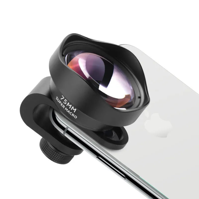 Universal clip-on smartphone macro lens with protective cover and storage bag