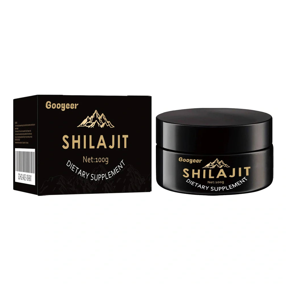 Googeer Shilajit dietary supplement container with 100g net content label
