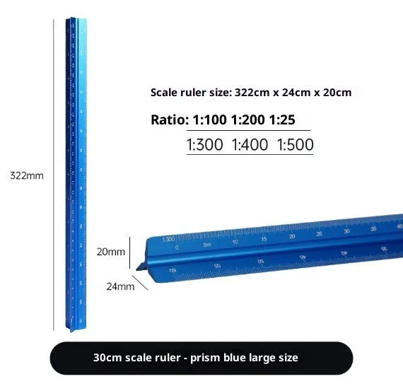 30cm triangular ruler in carbon black, prism blue, star silver or walnut gold, plastic or aluminium alloy, large or small scale