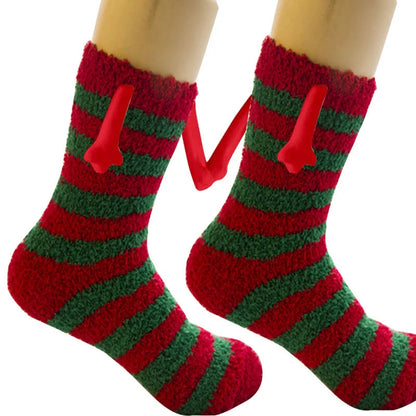 Christmas couple socks with magnetic suction feature for hand holding, in various animal patterns
