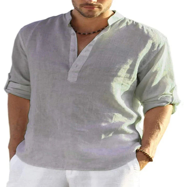 Stylish men's linen shirt with stand collar in various colours and sizes