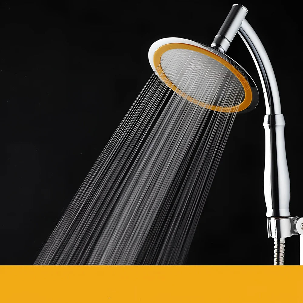 6-inch ABS pressurised shower head in silver, dual hand-held overhead mode, 150-250 grams flow for UK bathrooms