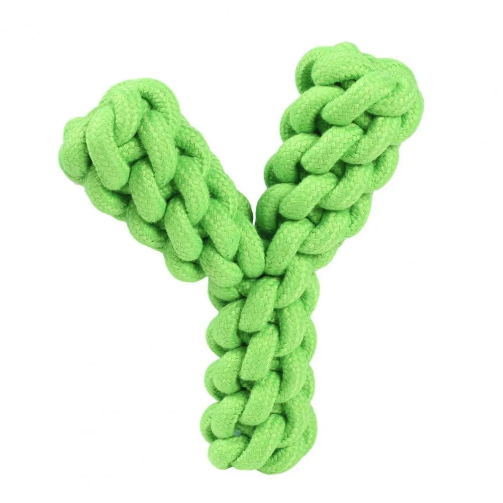 Blue Y-shaped cotton rope dog toy for large breed teeth grinding measuring 18cm