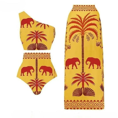 Women's black and yellow one-piece swimsuit made from polyester for beachwear
