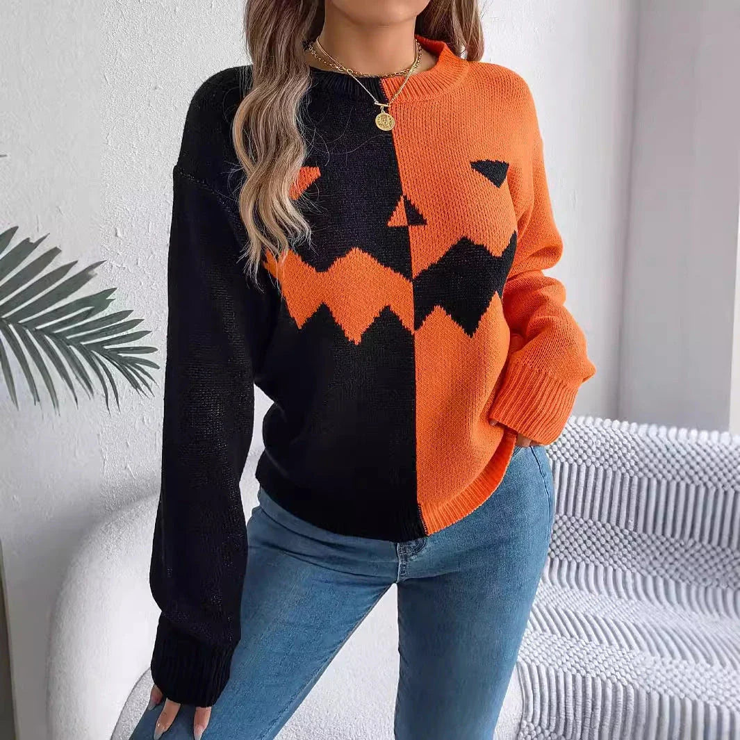 Spooky and stylish Halloween pullover sweater with ghost pattern design in various colors