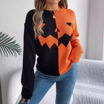 Spooky and stylish Halloween pullover sweater with ghost pattern design in various colors