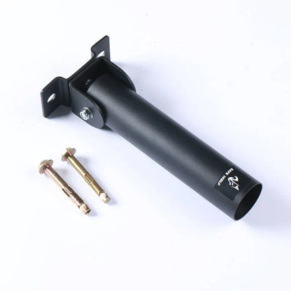 Steel wall barbell rack with 25 tubes for organising barbells and rods, showing mounting hardware