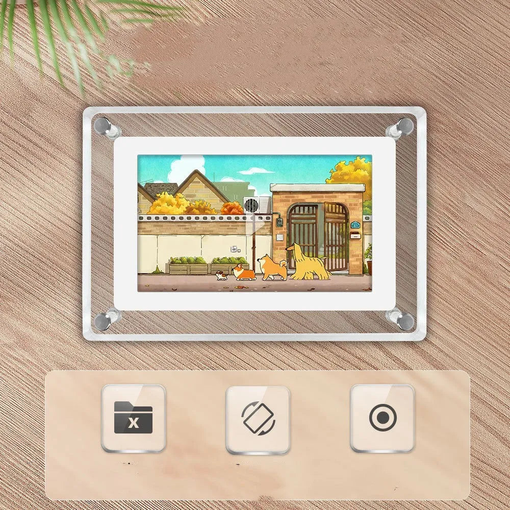 Transparent 5-inch acrylic digital photo frame with anti-dumping bracket on rear