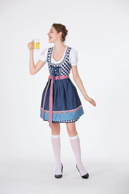 Bavarian Traditional Beer Dress in red with white apron, showcasing cultural authenticity and comfort.