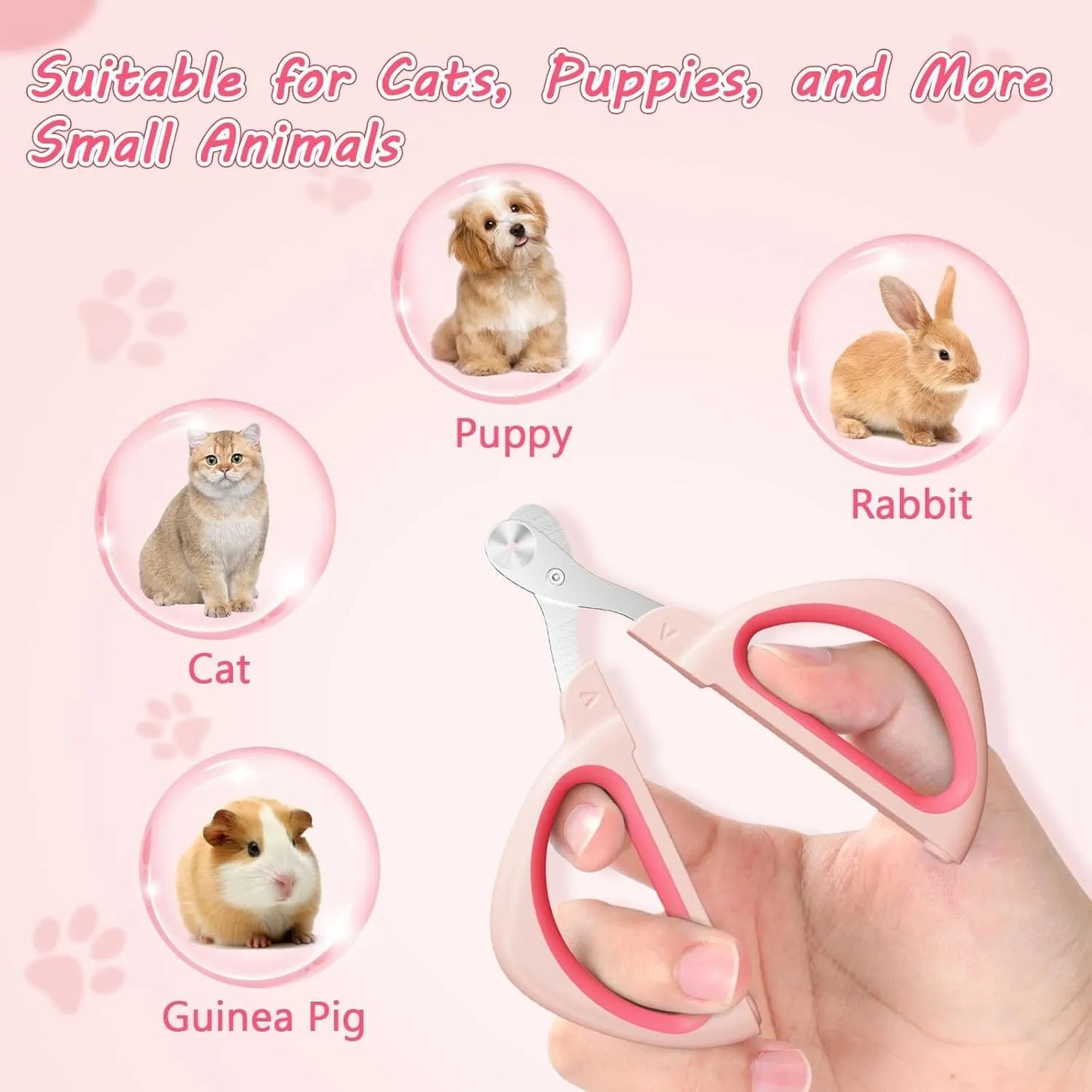 Blue cat nail clipper with a round safety-guide hole and stainless steel blade on a non-slip handle.