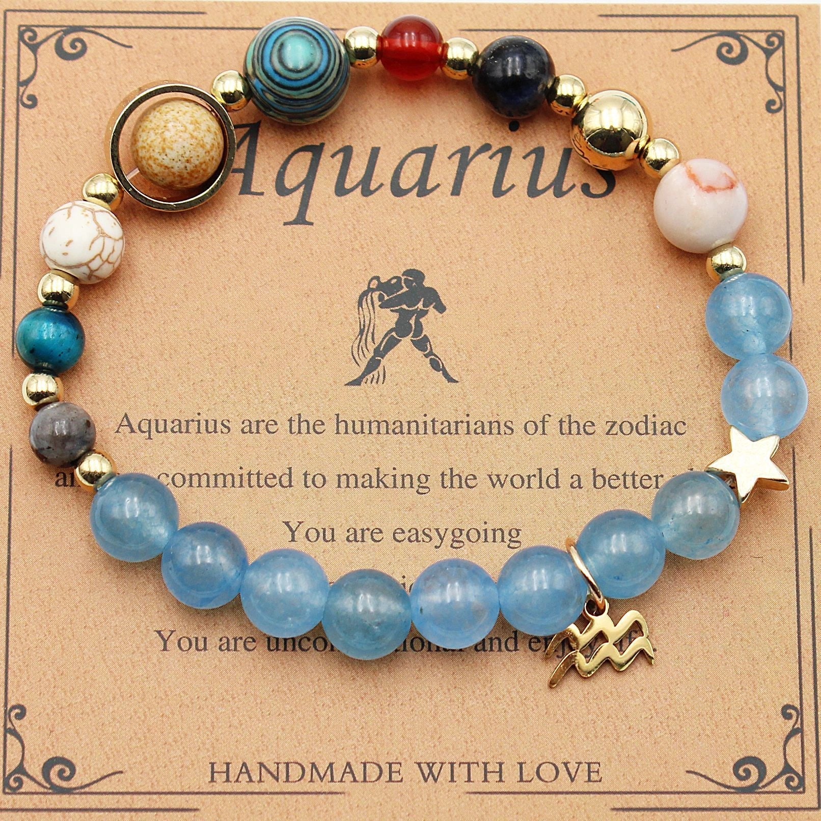 Handcrafted zodiac bracelets with natural stone beads and constellation designs