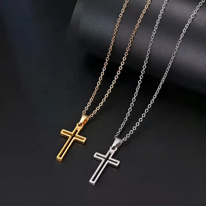 Unisex hip hop cross necklace with titanium steel pendant and stainless steel cross chain in steel or gold